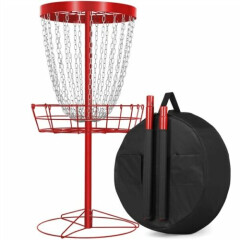 24 Chain Disc Golf Basket Target w/Carrying Bag Catcher Discs Practice Set Red