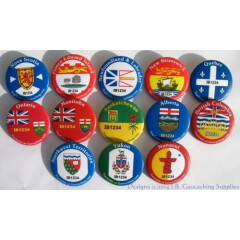 13 Trackable Canadian Geocaching Button Lot - Province & Territory Flags