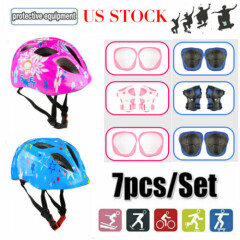 US 7pcs Boys Girls Kid Safety Skating Bike Helmet Knee Elbow Protective Gear Set