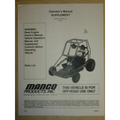 MANCO MODEL 813-00 GO KART PARTS LIST OPERATORS MANUAL CART