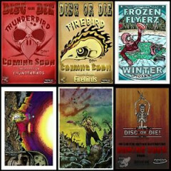 Disc golf DISC OR DIE set of (6) 12" x 18" full color posters, ship rolled mint.