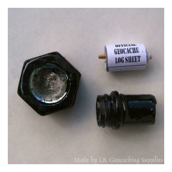 Black Magnetic Fake Bolt End Geocache Container image {3}