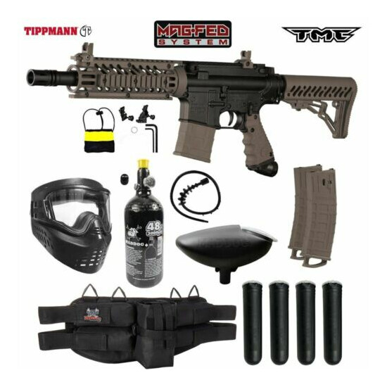 Maddog Tippmann TMC MAGFED Silver HPA Paintball Gun Marker Starter Kit - Tan image {1}