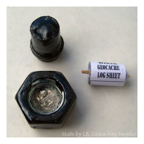 Black Magnetic Fake Bolt End Geocache Container image {5}