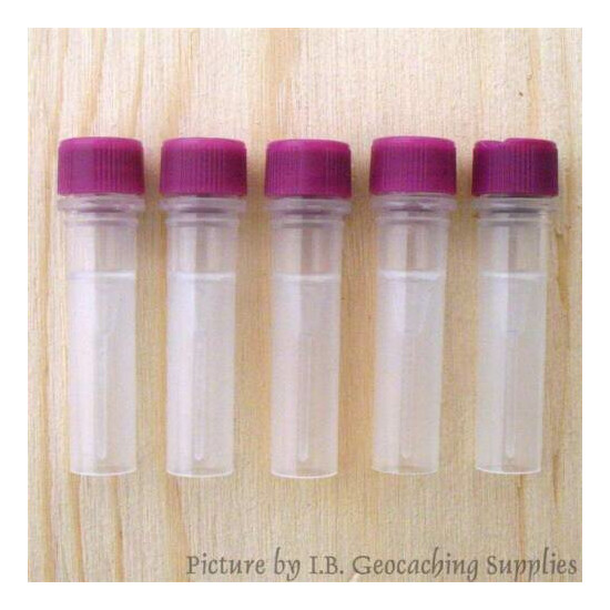 25 Geocaching O-ring Nano Containers (0.5ml Long, Red Cap, Plastic Bison Tubes) image {1}