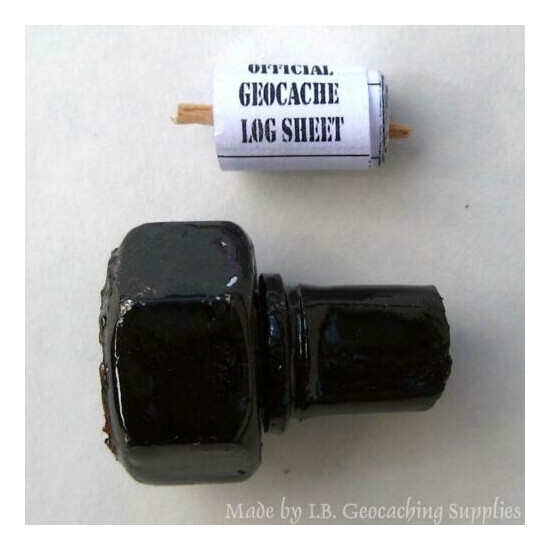 Black Magnetic Fake Bolt End Geocache Container image {2}