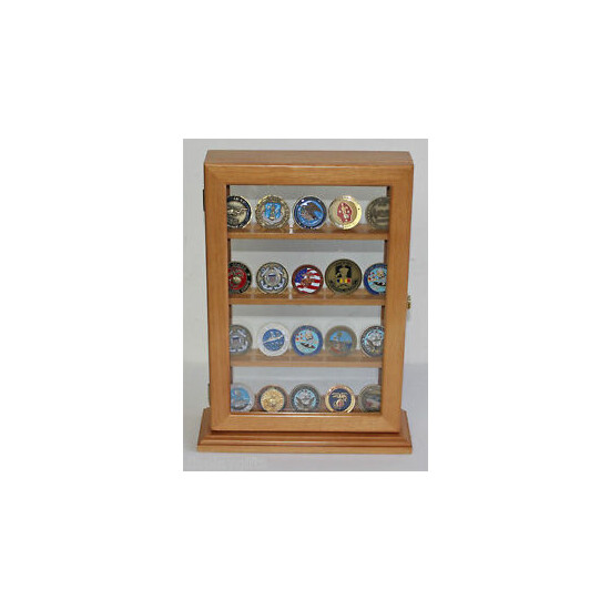 4 Shelves Military GeoCoin Stand Counter Top Display Case - COIN12-OAK image {1}