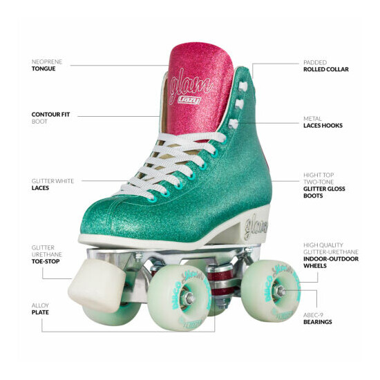 Crazy Skates GLAM | Size Adjustable Glitter Roller Skates Girls Ladies Kids Quad image {6}