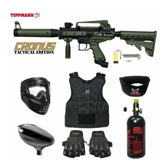 Tippmann Maddog Cronus Tactical Protective HPA Paintball Gun Package Olive image {1}
