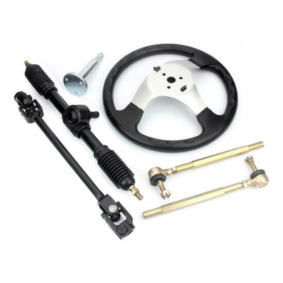 Steering Wheel Steel Kit 42cm Gear Rack Pinion Shaft Set For 110cc Go Kart image {3}
