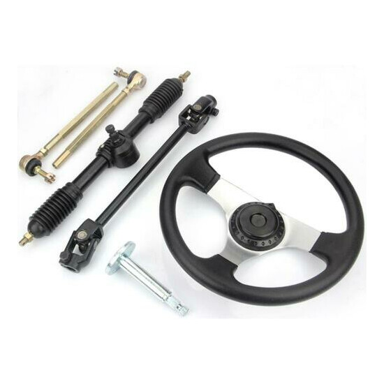 Steering Wheel Steel Kit 42cm Gear Rack Pinion Shaft Set For 110cc Go Kart image {1}