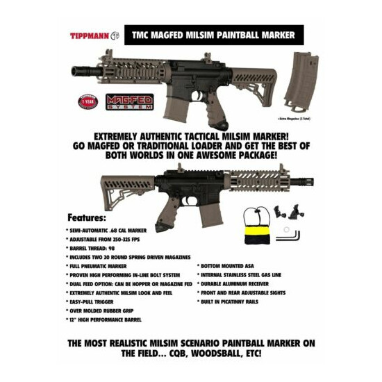 Maddog Tippmann TMC MAGFED Silver HPA Paintball Gun Marker Starter Kit - Tan image {3}